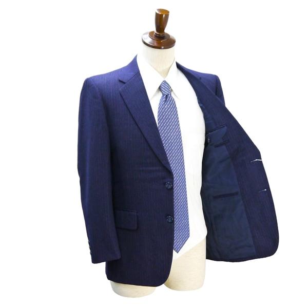 2つボタン シングルスーツ 袖口3つボタン A4 S ダークネイビー 濃紺色 ストライプ ノータック 秋冬 23-157 6NA090 | ブランド登録なし | 01