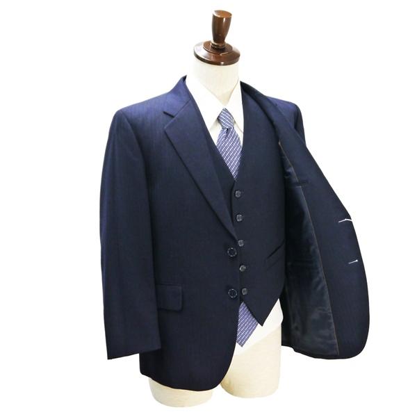 THREE M 3ピース 2つボタン シングルスーツ AB3 S ダークネイビー 濃紺色 ストライプ ノータック 春秋冬 1294314-A2 6NA092 | ブランド登録なし | 01