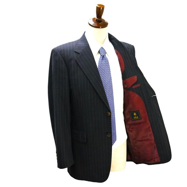 銀座 山形屋 2つボタン シングルスーツ 袖口4つボタン AB7 L ダークグレー 暗灰色 ストライプ ツータック 春秋 合物 6NA099 | ブランド登録なし | 01