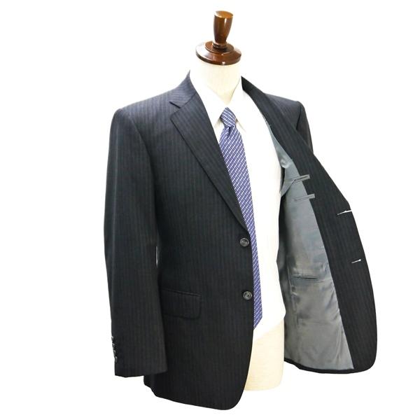 ELEFIT 2つボタン シングルスーツ 袖口4つボタン A6 M ダークグレー 暗灰色 ストライプ ワンタック 春秋 合物 552240 6NA109 | ブランド登録なし | 01