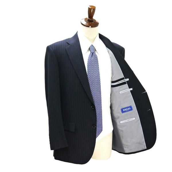 REGAL 2つボタン シングルスーツ 袖口4つボタン AB5 M ダークネイビー ストライプ ツータック WASHABLE 春夏 NRG17218-2 6NA129 | REGAL | 01