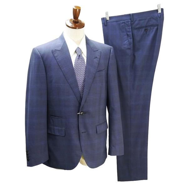 LANVIN ランバン 2つボタン シングルスーツ A8 XL ダークネイビー 濃紺色 チェック ノータック 春秋 合物 LA-SY-70159 6NB012 | ブランド登録なし