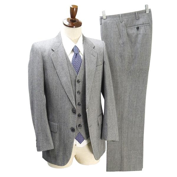 Massy 3ピース 2つボタン シングルスーツ 袖口3つボタン YA5 M グレー シャドーストライプ ノータック 細身 秋冬 1219 6NB033 | ブランド登録なし