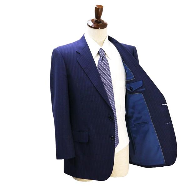 Royal club 2つボタン シングルスーツ BB4 M ダークネイビー ストライプ ノータック ゆったり 春秋 合物 55216-23548 6NB091 | ブランド登録なし | 01