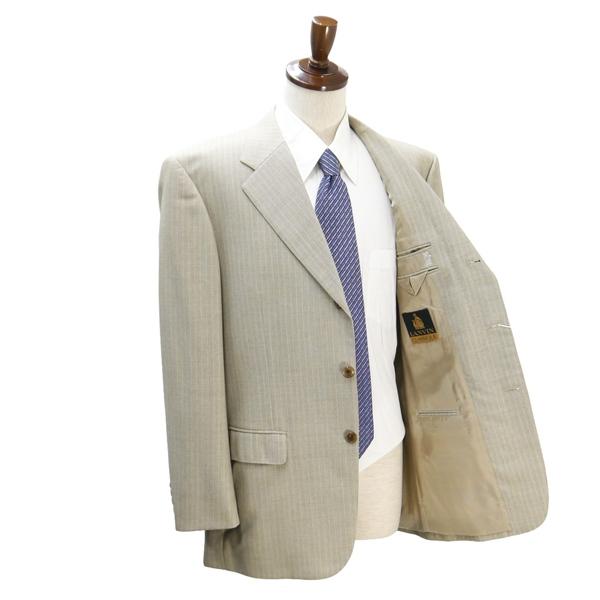 LANVIN CLASSIQUE ランバン 段返り 3つボタン シングルスーツ A8 XL 明るめのベージュ ストライプ ツータック 春秋 合物 6NB092 | ブランド登録なし | 01