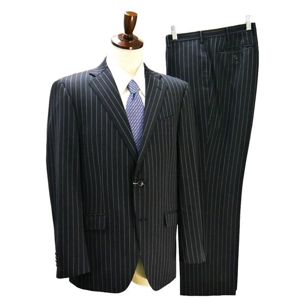 Mr.JUNKO 2つボタン シングルスーツ 袖口4つボタン AB6 L ダークグレー ストライプ ノータック 本切羽 春秋冬 A811502 6NB095 | ブランド登録なし