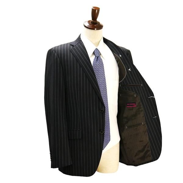 Mr.JUNKO 2つボタン シングルスーツ 袖口4つボタン AB6 L ダークグレー ストライプ ノータック 本切羽 春秋冬 A811502 6NB095 | ブランド登録なし | 01