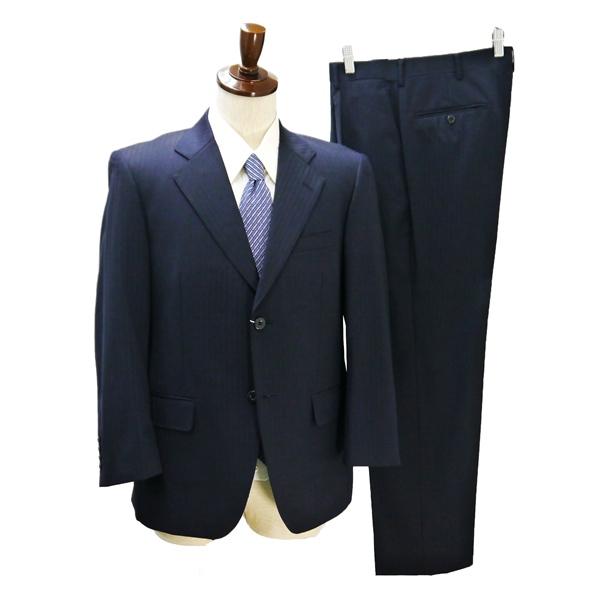 美品 イタリア製カノニコ 2つボタン シングルスーツ AB3 S ダークネイビー シャドーストライプ ワンタック 春秋 合物 240 6NB114 | ブランド登録なし