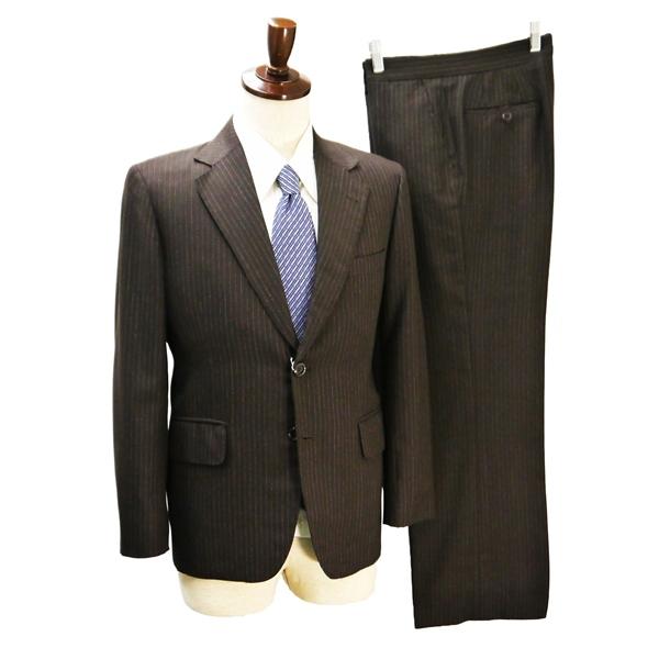 Prince Co. DORMEUIL 2つボタン シングルスーツ 袖口3つボタン Y5 M ダークブラウン ストライプ ノータック 細身 春夏 6NC040 | ブランド登録なし