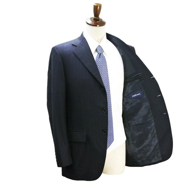 ニューヨーカー 3つボタン シングルスーツ 袖口4つボタン A6 M ダークネイビー ストライプ ツータック 春秋冬 11-02-9107 6NC057 | NEWYORKER | 01