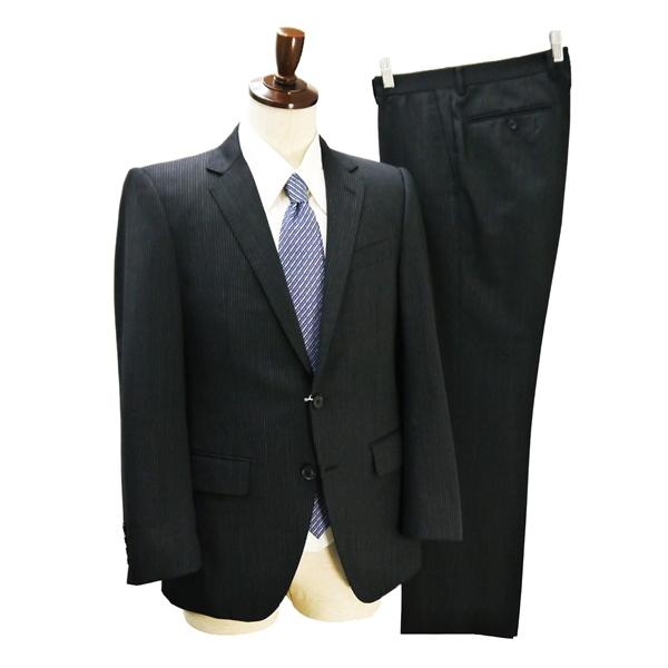 JOHN PEARSE 2つボタン シングルスーツ 袖口4つボタン A5 M ダークグレー ストライプ ノータック 春秋 合物 899692-2 6ND006 | ブランド登録なし