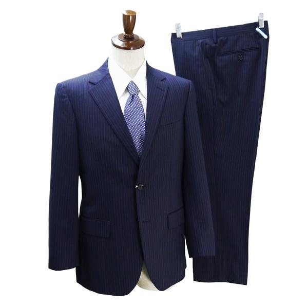 コムサイズム 2つボタン シングルスーツ BB5 L ダークネイビー 濃紺色 ストライプ ノータック ゆったり 春秋冬 47-04SD05 6ND076 | COMME CA ISM