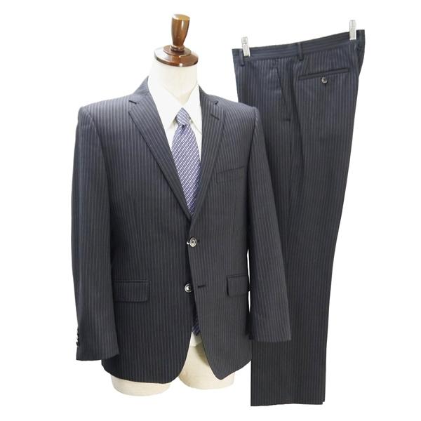 MEN'S BA-TSU SHINY FIT 2つボタン シングルスーツ AB5 M ダークグレー ストライプ ノータック 春秋冬 492201-504-11-45 6ND100 | ブランド登録なし