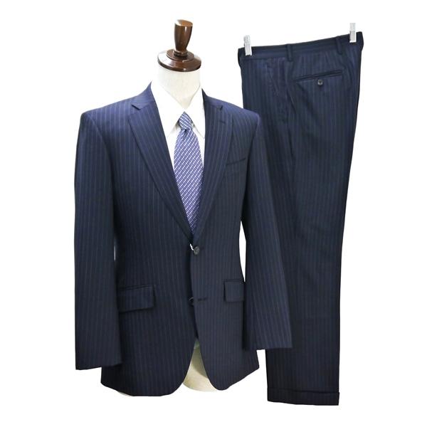 RICHARD JAMES SAVILE ROW セヴィルロウ 2つボタン シングルスーツ A6 M ダークネイビー ストライプ ノータック 春夏 3769 6NF174 | ブランド登録なし
