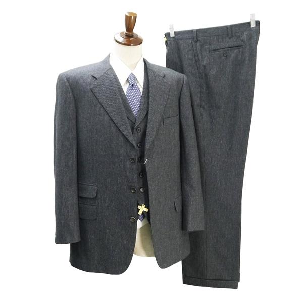 AUSTIN REED OF LONDON Luigi Botto 3ピース 3つボタン シングルスーツ BB7 XL ダークグレー ストライプ 秋冬 SO-35336 6NG011 | ブランド登録なし