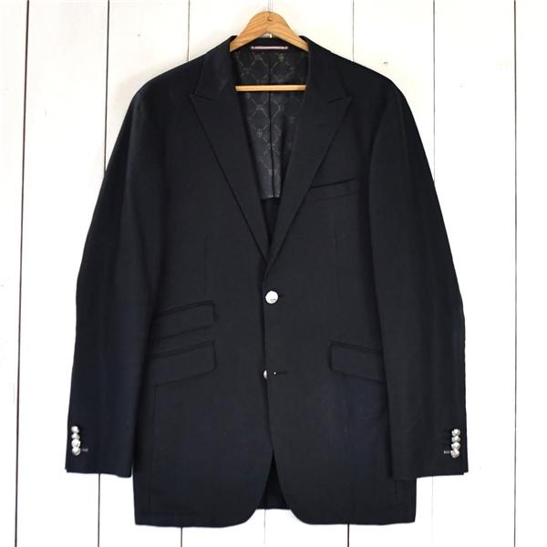 BURBERRY BLACK LABEL 銀釦 麻リネン混 コットン混 2つボタン シングル ジャケット XL ブラック 本切羽 BME64-612-09 / 6TA017 | BURBERRY BLACK LABEL