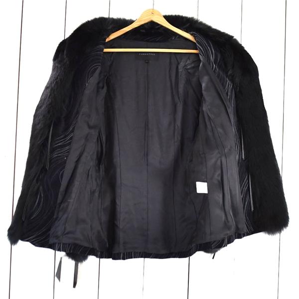 レディース) 新品同様 未使用品 美品 CURASTYLE 毛皮ブルーフォックス ジャケットコート 44 / L 黒 ドイツ製生地 タグ付き 720595 / 6TA038 | ブランド登録なし | 01