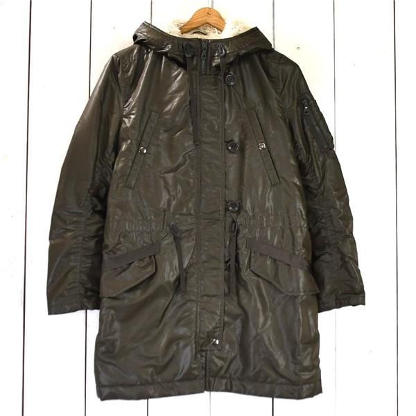 レディース）ユニクロ UNIQLO フード付 中綿ミリタリージャケットコート M カーキ フルジップアップ フード起毛 215-066862 / 6TA062 | ユニクロ