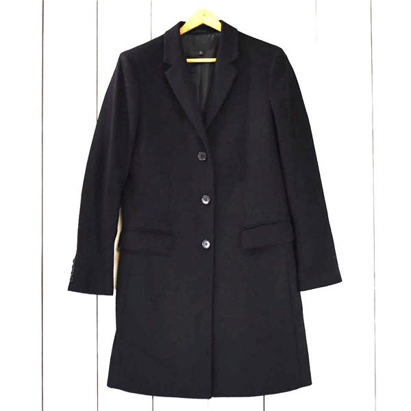 レディース）美品 ユニクロ UNIQLO カシミヤ混 3つボタンシングル チェスターコート M ブラック 袖口4つ釦 本切羽 212-178948 / 6TA066 | ユニクロ