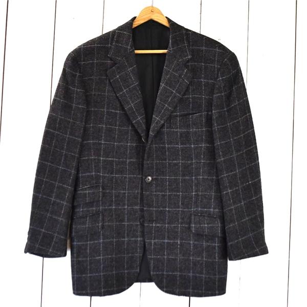 美品 伊製 エルメス HERMES 3つボタン シングル 段返り ツイードジャケット 46R / M チャコールグレー ウインドペン G130 / 6TB001 | HERMES