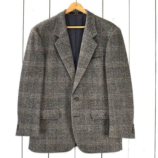 ダックス DAKS 2つボタン シングル ツイードジャケット 90A4 / S ダークグレー ヘリンボーン 袖口3つ釦 日本製 RDW020VH / 6TB034 | DAKS