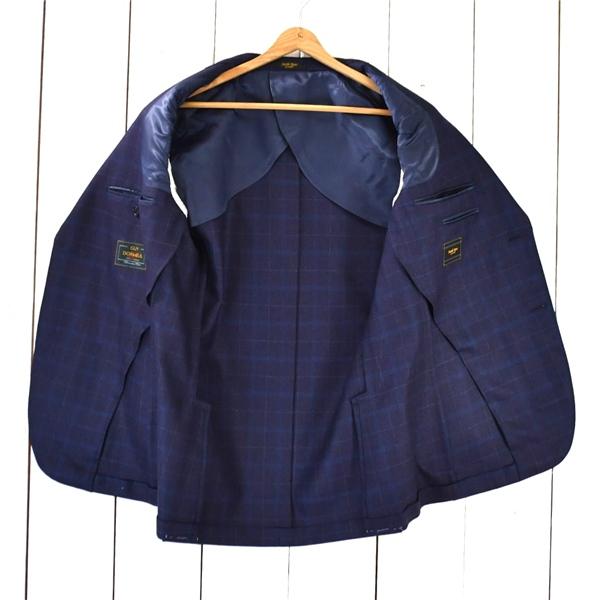 美品 サビルロウ Savile Row ドーメル生地 2つボタン シングル ジャケット 96-AB5 / L 濃紺 オーバーチェック 袖口4つ釦 365000 / 6TC020 | ブランド登録なし | 01