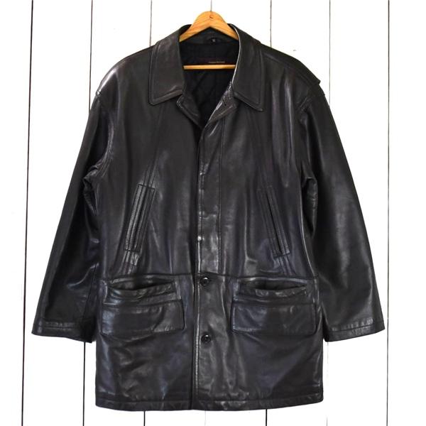 Leather Weather ATSUKAWA CORPORATION 比翼仕立て 5つボタン シングル 革 レザーコート XL ブラック 秋冬対応 / 6TC026 | ブランド登録なし