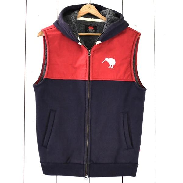 カンタベリー Canterbury コットン100％ ジップアップ 裏フリース フード付 スウェットベスト L 濃紺×赤 春秋冬対応 4031414S43 / 6TC030 | カンタベリー