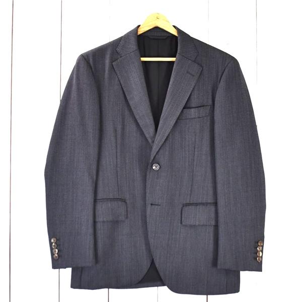 麻布テーラー azabu tailor 英国製生地 2つボタン シングル ジャケット L ダークグレー ピンドット 袖口4つ釦 本切羽 春秋冬対応 / 6TC042 | 麻布テーラー