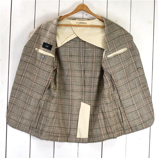 スペイン製 dunhill FITZROVIA シルク混 麻リネン混 3つボタン シングル ジャケット 8-48S / L ベージュ グレンチェック 10F3D0 / 6TC059 | dunhill | 01