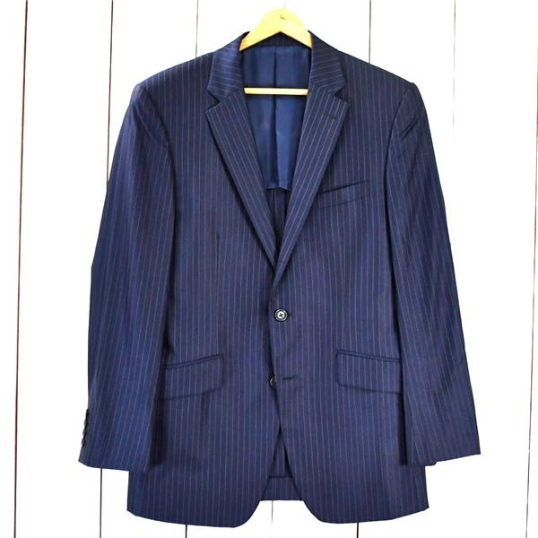 タケオキクチ TAKEO KIKUCHI シルク混 2つボタン シングル ジャケット ３/ L 光沢濃紺 ストライプ 袖口4つ釦 AJ070-64002AB / 6TC080 | TAKEO KIKUCHI