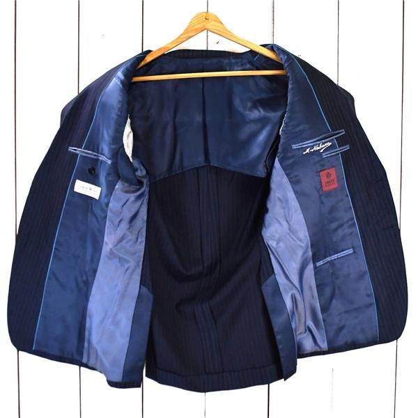 タケオキクチ TAKEO KIKUCHI シルク混 2つボタン シングル ジャケット ３/ L 光沢濃紺 ストライプ 袖口4つ釦 AJ070-64002AB / 6TC080 | TAKEO KIKUCHI | 01