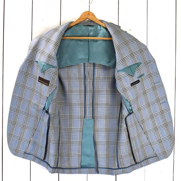 麻布テーラー azabu tailor 伊製カノニコ生地 3つボタン シングル ジャケット 044A / M ライトブルー 三筋格子 O213KZ7M / 6TC107 | アールエム ウィリアムス | 01