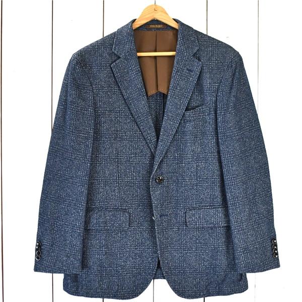 Wilkes bashford タカキュー 伊製生地 コットン混 2つボタン シングル ジャケット M 濃紺 三筋格子 袖口4つ釦 3902280-B / 6TC111 | WILKES BASHFORD