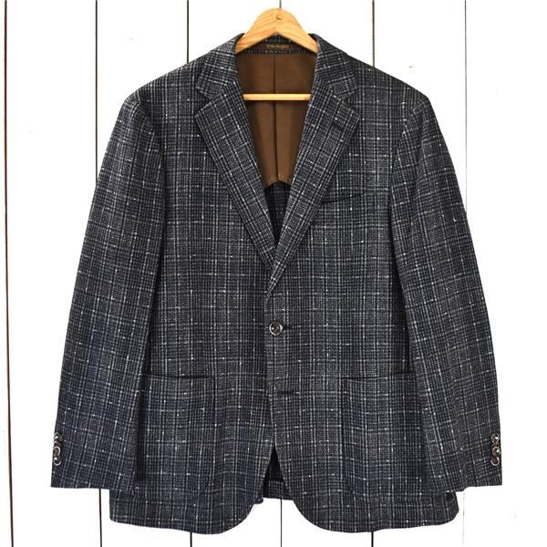Wilkes bashford タカキュー 伊製生地 コットン混 2つボタン シングル ジャケット M 濃紺 チェック 袖口4つ釦 HECI-83217WB / 6TD004 | WILKES BASHFORD
