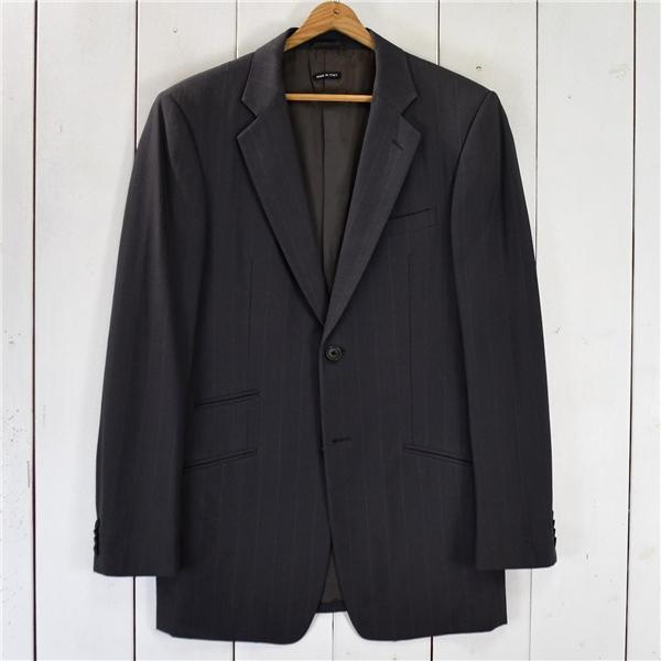 伊製 ジョルジオアルマーニ ARMANI 2つボタン シングル ジャケット 48 / XL ダークグレー ストライプ 袖口4つ釦 01-761581 / 6TD027 | GIORGIO ARMANI