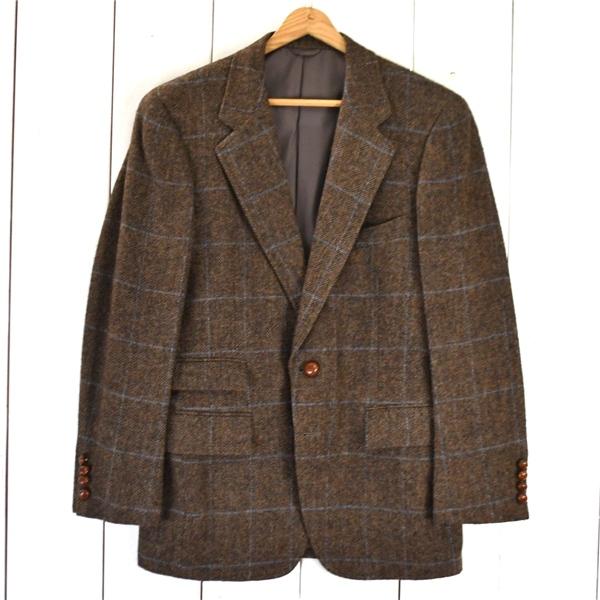 アクアスキュータム Aquascutum くるみボタン 2つボタン シングル ジャケット 88YA4 / M ブラウン ウインドペン 袖口4つ釦 / 6TD069 | Aquascutum