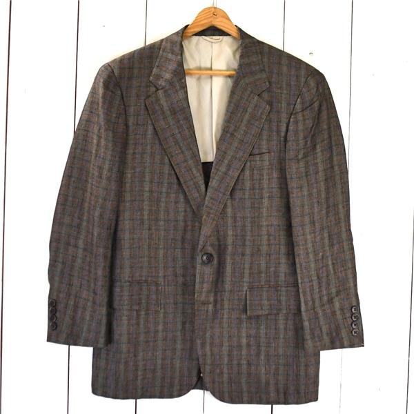 アクアスキュータム Aquascutum 麻リネン100％ 2つボタン シングル ジャケット 90A4 / S ダークブラウン チェック 8335-3575 / 6TD075 | Aquascutum