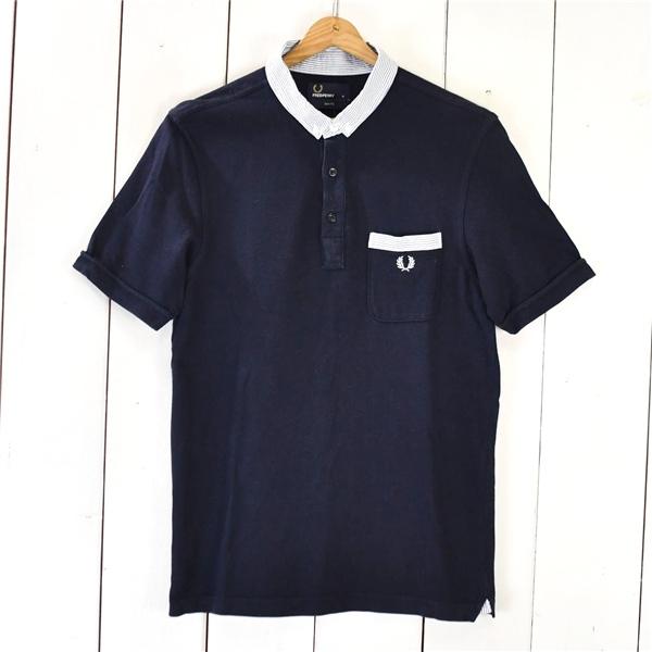 フレッドペリー FRED PERRY コットン100％ ボタンダウン ポロシャツ 半袖シャツ M ダークネイビーベース ロゴ刺繍 春夏対応 / 6TE056 | FRED PERRY
