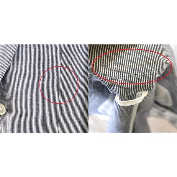 ダーバン D'URBAN コットン混 麻リネン混 2つボタン シングル ジャケット M グレー ストライプ 袖口4つ釦 レナウン W460248-37 / 6TF001 | D'URBAN | 06