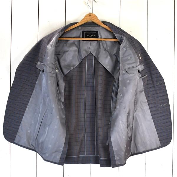 ランバン LANVIN 2つボタン シングル ジャケット S グレーベース チェックストライプ 袖口3つ釦 春夏対応 / 6TF034 | LANVIN | 01