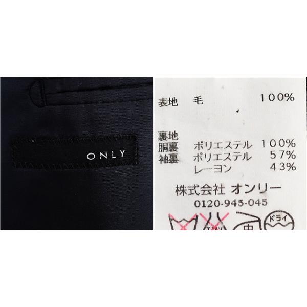 ONLY オンリー 2つボタン シングルスーツ AB5 M ダークネイビー ストライプ 濃紺 ウール100%生地 春秋 合物 袖口4つ釦 ノータック 6UE041 | ONLY | 05