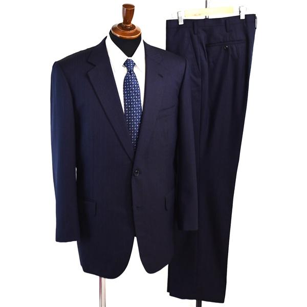ダンヒル dunhill 2つボタン シングルスーツ AB7 L ダークネイビー ストライプ 濃紺 春秋 合物 背抜き ウール100%生地 袖口4つ釦 6UF008 | dunhill