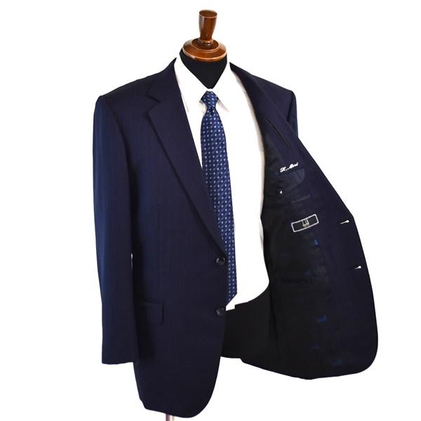 ダンヒル dunhill 2つボタン シングルスーツ AB7 L ダークネイビー ストライプ 濃紺 春秋 合物 背抜き ウール100%生地 袖口4つ釦 6UF008 | dunhill | 01