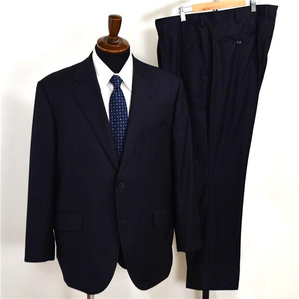 SELFISH 伊製 ゼニア生地 2つボタン シングルスーツ XL BE6 ダークネイビー ストライプ 袖口4つ釦 本切羽 134095 夏物 春夏 薄手 6XA002 | ZEGNA