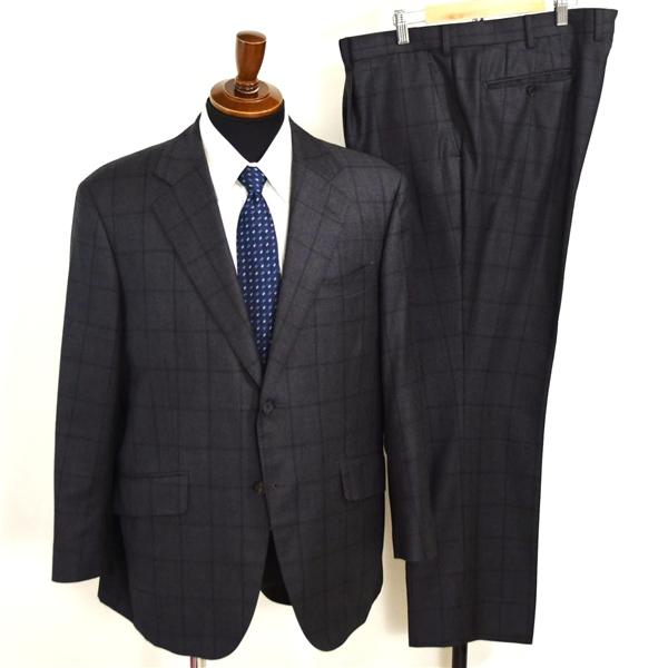 SELFISH 伊製 ゼニア生地 2つボタン シングルスーツ XL BE6 ダークグレー ウインドペン 袖口4つ釦 本切羽 121633 合物 春秋 6XA003 | ZEGNA