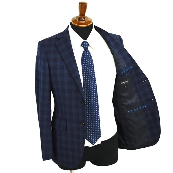 美品 コムサイズム 2つボタン シングルスーツ S YA3 ダークネイビー チェック ノータック 袖口4つ釦 開き見せ 47-01SA17 合物 春秋 6XA009 | COMME CA ISM | 01