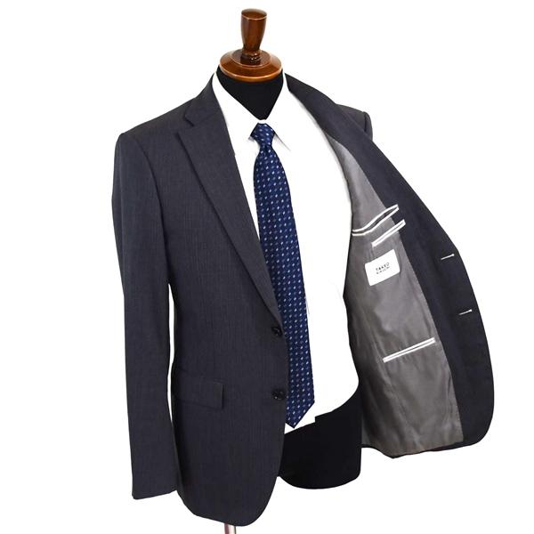 タケオキクチ シルク混 2つボタン シングルスーツ M Y6 ダークグレー ストライプ 袖口4つ釦 開き見せ 7642-804 夏物 春夏 薄手 6XA025 | TAKEO KIKUCHI | 01