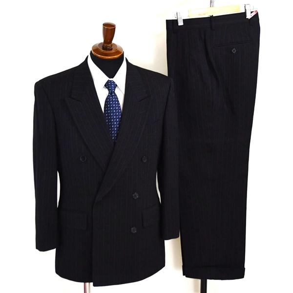 五大陸 gotairiku 6つボタン ダブルスーツ M A5 ブラック ストライプ 袖口3つ釦 開き見せ SR-GO-HA-0322 合物 春秋 6XA027 | gotairiku