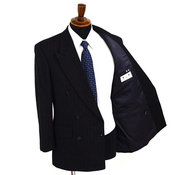 五大陸 gotairiku 6つボタン ダブルスーツ M A5 ブラック ストライプ 袖口3つ釦 開き見せ SR-GO-HA-0322 合物 春秋 6XA027 | gotairiku | 01